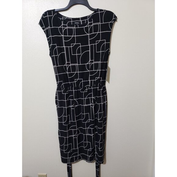 Jones New York, black and white, geometric print, dress with pockets, size 16 - Picture 1 of 8